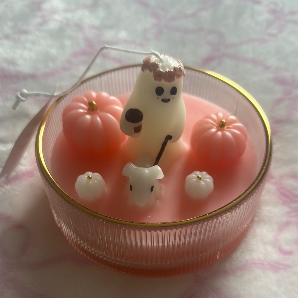 Halloween Ghost “afternoon stroll” candle pinkoween summerween kawaii coquette